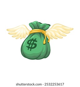 Money Bag Wings Flying Symbol Cartoon Illustration Vector