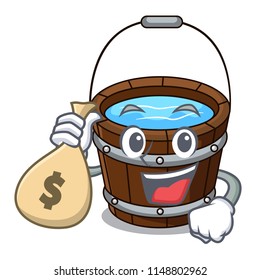 With money bag wooden bucket character cartoon