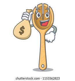 With money bag wooden fork character cartoon