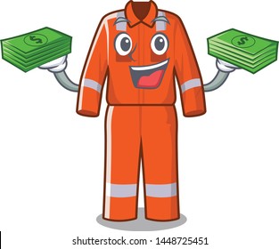 With money bag work overalls placed in cartoon lockers