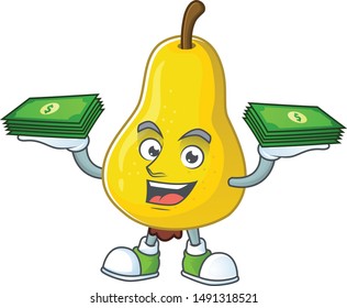With money bag yellow pear cartoon character on white background