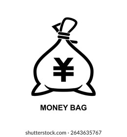Money bag with yen icon. Money bag icon. Income growth. Business and finance. Dollar sign. Cash icon. Money icon. Cash back. Investment. Cartoon money bag. Bag of coins. Financial savings. 