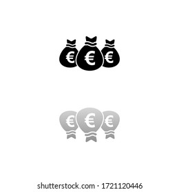 Money bags. Black symbol on white background. Simple illustration. Flat Vector Icon. Mirror Reflection Shadow. Can be used in logo, web, mobile and UI UX project