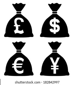 Money Bags with currency symbols