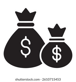 Money Bags, Different Sizes, Representing Financial Growth silhouette, icons, vector illustration