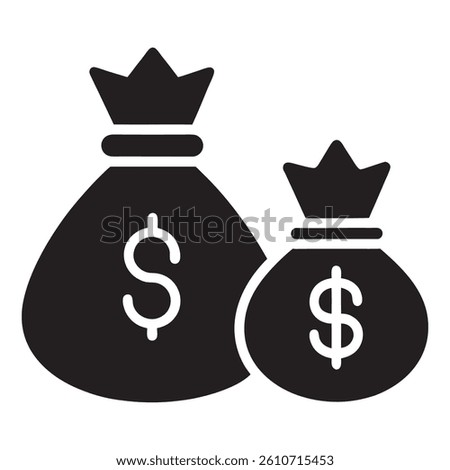 Money Bags, Different Sizes, Representing Financial Growth silhouette, icons, vector illustration