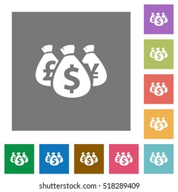 Money bags flat icons on simple color square background.