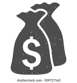 Money Bags grainy textured icon for overlay watermark stamps. Flat symbol with dirty texture. Dotted vector gray ink rubber seal stamp with grunge design on a white background.