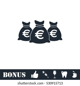 Money bags icon flat. Vector illustration symbol and bonus pictogram