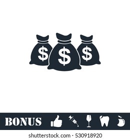 Money bags icon flat. Vector illustration symbol and bonus pictogram