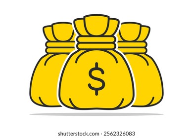 Money bags icon. Flat yellow color money bags icon illustration. Money saving concept financial design.