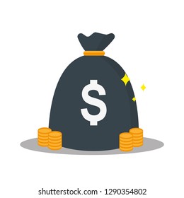 Money bags icon, sack with money, win jackpot, super prize, fundraising concept, financial capital, dollar sign, budget plan, return on investment, vector flat illustration