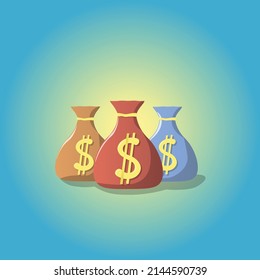 Money bags icon, money saving concept. Difference money bags on blue background