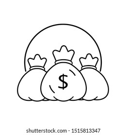 Money bags icon. Thin line isolated on white background. 