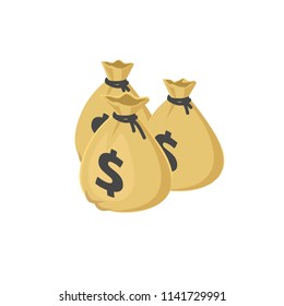 Money bags sacks 3d icon vector illustration, pouch cartoon isometric lots of dollar cash, idea of big grant or credit, success wealth or financial income, earnings profit isolated