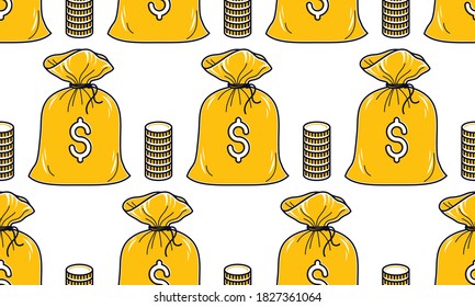 Bolsas de dinero fondo sin fisuras, fondo para sitios web de negocios financieros o anuncios e información de temas económicos, fondo de pantalla o fondo de sitio web.