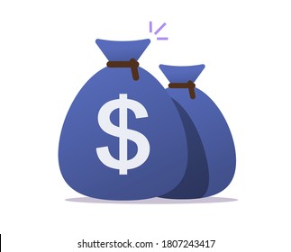 Money bags vector icon, cash sack with dollar sign flat cartoon symbol clipart isolated, coins moneybag blue color modern trendy on white background