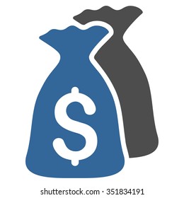 Money Bags vector icon. Style is bicolor flat symbol, cobalt and gray colors, rounded angles, white background.