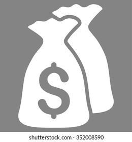 Money Bags vector icon. Style is flat symbol, white color, rounded angles, gray background.