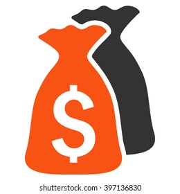 Money Bags vector icon. Style is bicolor flat symbol, orange and gray colors, white background.