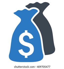 Money Bags vector icon. Style is bicolor flat symbol, smooth blue colors, white background.