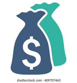 Money Bags vector icon. Style is bicolor flat symbol, cobalt and cyan colors, white background.