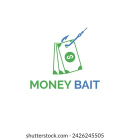 Money Bait logo design featuring  dollar note on a hook trap