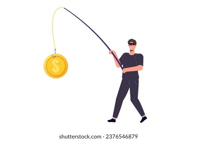 Money bait, money trap concept. Dollar on the fishing hook. Vector illustrations for banner, website, landing page, flyer.