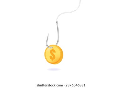 Money bait, money trap concept. Dollar on the fishing hook. Vector illustrations for banner, website, landing page, flyer.