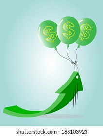 Money Balloon floating through the sky and Arrow up