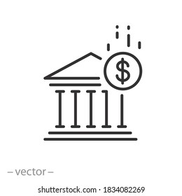 money bank deposit icon, transfer or payment concept, remittance or investment, save finance budget, coin, thin line symbol on white background - editable stroke vector illustration