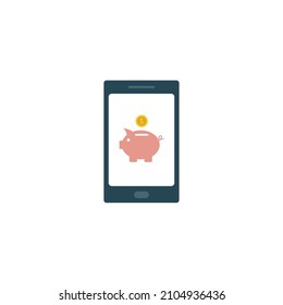 Money bank icon. Piggy bank and phone, saving money icon 
