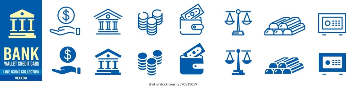 Money bank icon set vector. Editable stroke vector.