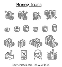 Money ,Banking  Financial icon set in thin line stlye