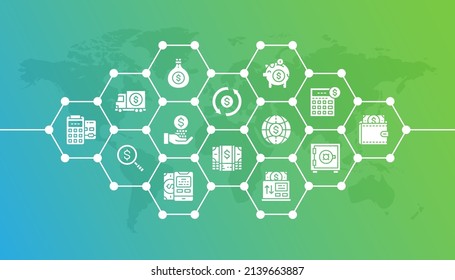 Money and Banking flat design concept illustration. Credit Card, Currency Exchange, Atm, Terminal for website banner and landing page.