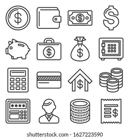 Money and Banking Icon Set. Line Style Vector