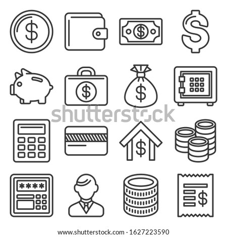 Money and Banking Icon Set. Line Style Vector