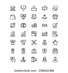 money and banking icon set in outline style