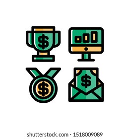 Money & Banking Icon Set , Trophy, Data, Computer, Medal, Salary, Vector Illustration.