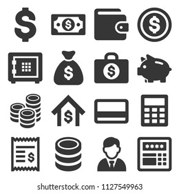 Money and Banking Icon Set. Vector