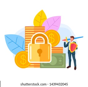 Money banking protection concept. Vector flat cartoon design graphic illustration