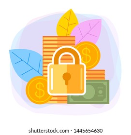 Money banking protection concept. Vector flat cartoon design graphic illustration