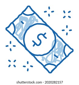 Instrumento de boceto de billetes vector. Dibujo manual de la línea azul del doodle Money Banknote. ilustración de símbolo aislado
