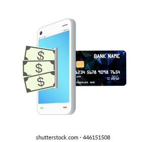 money banknote  transform by smartphone to credit card