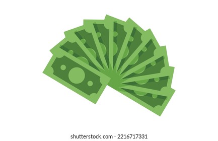 Money banknotes fan clipart. Currency money fan vector design illustration. Green banknote dollar paper bills heap capital flat icon cartoon style. Banknote, investment, finance concept