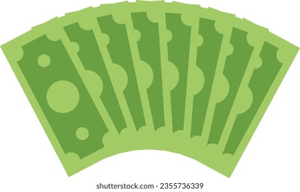 Clipart de fanáticos de los billetes de dinero. Vector de dibujos animados de Money fan Currency. Ilustración de diseño de billetes en dólares en dólares de los billetes en euros verdes se enriquece el capital. Billete, inversión, concepto de finanzas. Mercado bursátil