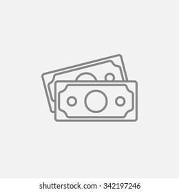 Icono de la línea de billetes para web, móviles e infografías. Icono vector de gris oscuro aislado en fondo gris claro.