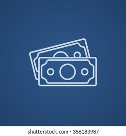 Icono de la línea de billetes para web, móviles e infografías. Icono azul claro del vector aislado en fondo azul.