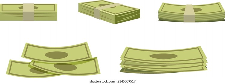 Money banknotes stack in cartoon style illustration