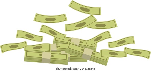 Money banknotes stack in cartoon style illustration